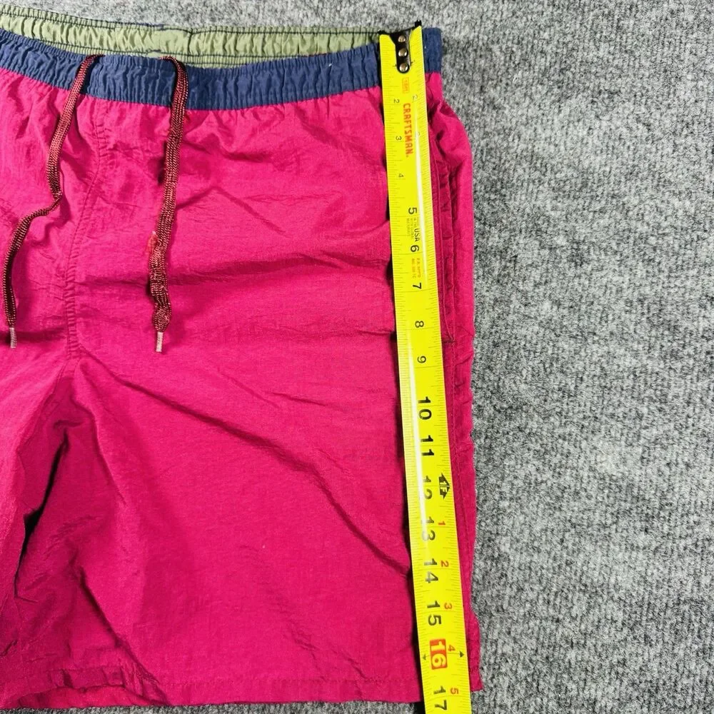 Vintage 90s Speedo Spell Out Swim Trunks Men's Colorblock Pink Navy Shorts Retro
